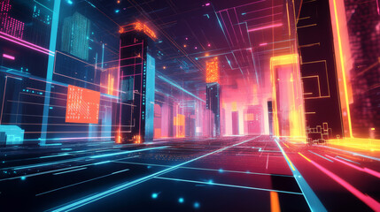 Wall Mural - hologram gaming background. the gaming background consists of polygons, triangles of dots and lines.