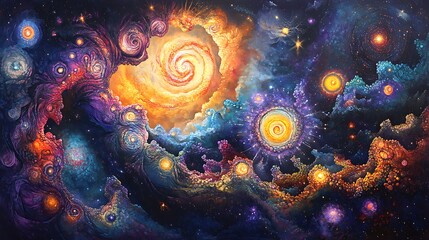 Wall Mural - Celestial swirls and cosmic nebulae painting a vibrant universe