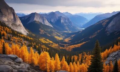 Canvas Print - Stunning autumn scenery in the mountains