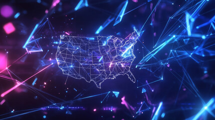 Wall Mural - hologram usa. map of the united states of polygons, triangles of points and lines. us map low poly c