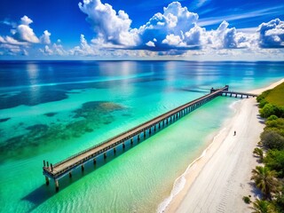 Poster - Idyllic White Sand Beach with Wooden Pier - Tropical Vacation Paradise