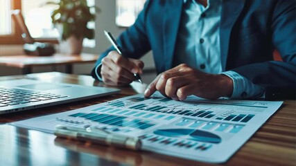 Aufkleber - Comprehensive Analysis of Financial Data Utilizing Graphs and Charts on Business Desk with Laptop for Effective Reporting and Statistics