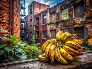 Wall Mural - Isolated Bananas: Urban Decay Meets Tropical Fruit - Stock Photo