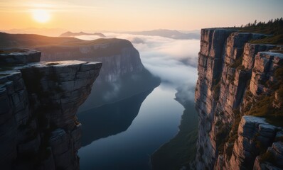 Wall Mural - Stunning sunrise over rugged cliffs