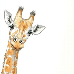 Poster - Giraffe portrait showcasing unique features in a minimalist style with focus on expression and character. Generative AI