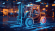 © Ruhi - Forklift hologram. Digital and technological background and a forklift. Futuristic forklift design
