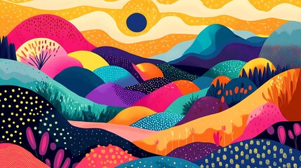 Wall Mural - Vibrant Colorful Hillscape Abstract Landscape Artwork