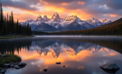 Wall Mural - Stunning mountain landscape at sunrise