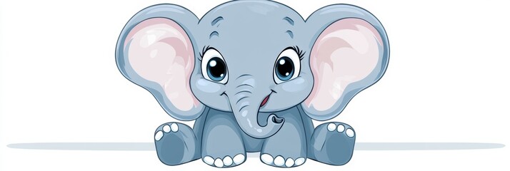 Poster - Cute and playful elephant character sitting with a cheerful expression, perfect for childrens illustrations. Generative AI