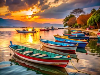 Wall Mural - Lakeside Chapala: Colorful Lanchas with Bokeh Blur