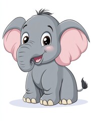 Poster - Cute cartoon elephant sitting happily with a big smile and expressive eyes, showcasing its adorable features. Generative AI