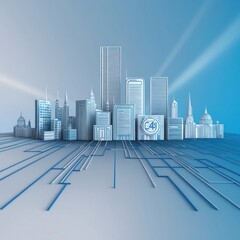 Poster - Blue Cityscape: An Abstract Representation of Urban Architecture