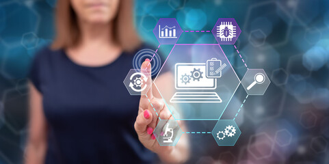 Woman touching a software testing concept
