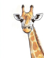Poster - Giraffe portrait showcasing unique features and gentle expression in an illustrated style. Generative AI