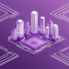 Poster - Isometric Cityscape with Modern Buildings and Vibrant Colors