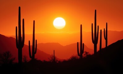 Wall Mural - Sunset over a desert landscape