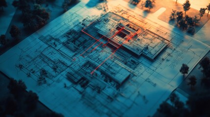 Architectural Model Overlapping Blueprint Design