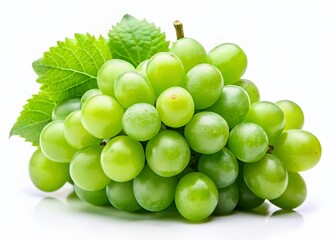 Wall Mural - Lush Green Grapes: High-Resolution Stock Photo of Single Grape Variety Against White Background