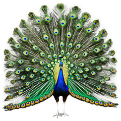 peacock with feathers isolated on transparent background