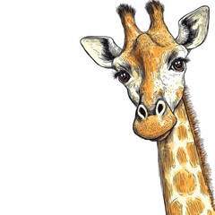 Poster - Giraffe gazing curiously with intricate facial details and vibrant patterns in a whimsical illustrated style. Generative AI