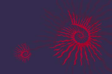 Wall Mural - two red abstract pattern icons form a curved golden ratio on a dark purple background