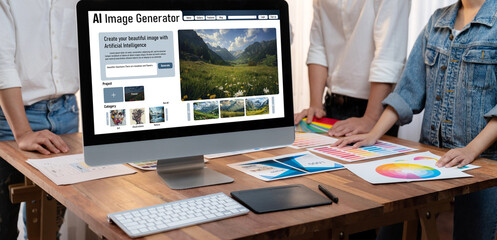 Leinwandbilder - AI image generator software provide picture to graphic designer and users by text prompt brisk with use of artificial intelligence AI processing power to give image according to prompt text