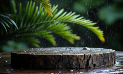 Canvas Print - Rain falling on a wooden surface.