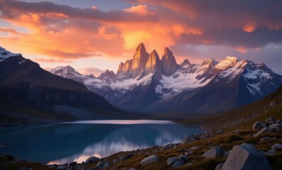 Wall Mural - Breathtaking sunset over mountain peaks