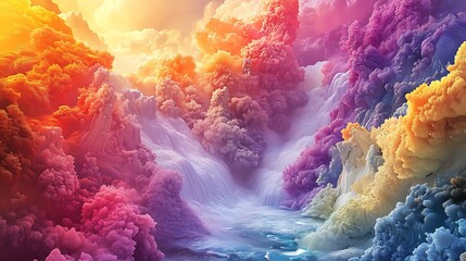 Wall Mural - Colorful Cloudscape Waterfall Fantasy Landscape