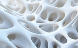 Close-up of a white, porous, organic structure with intricate flowing shapes, resembling a biomorphic or cellular texture.