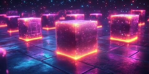 Wall Mural - colorful glowing cubes create a mesmerizing digital landscape in a virtual space