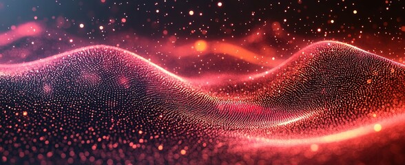 Wall Mural - visual representation of shimmering waves with glowing particles in a dark space environment during 