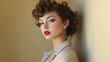 © QuietWord - glamour pretty vintage girl, 50s fashionista girl smiling with curve curl hair, Hollywood look,