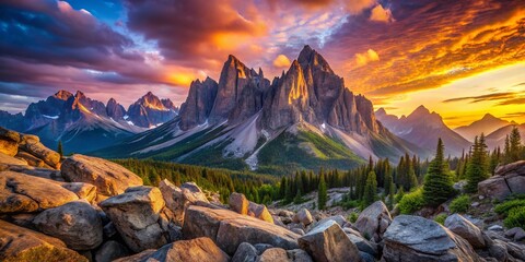 Wall Mural - Majestic Rocky Mountain Peaks at Sunrise: Dramatic Landscape Photography