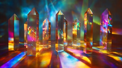 Wall Mural - Refraction diffraction effect within prisms combined colorful spectrometry visuals