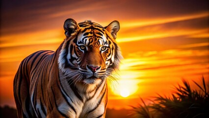 Wall Mural - Majestic Tiger Stripes Silhouette: Dramatic Backlit Wildlife Photography