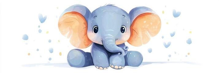 Aufkleber - Cute elephant illustration sitting with playful expression and colorful background featuring soft shapes and hues. Generative AI