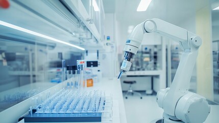 Wall Mural - a robot assisting in advanced genetic research in a high-tech genetics lab with modern equipment, cl