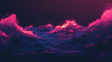 Wall Mural - Pink and Blue Waves Crashing in the Night