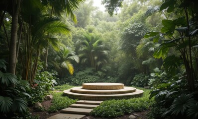 Canvas Print - Serene circular platform in lush greenery