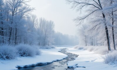 Sticker - Winter stream in a snowy landscape