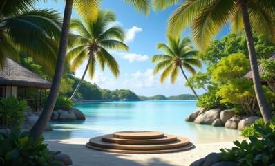 Canvas Print - Tropical paradise with serene waters and palms