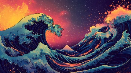 Wall Mural - Cosmic Great Wave off Kanagawa Artistic Interpretation