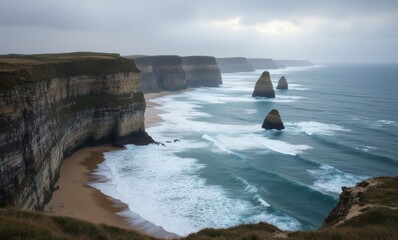 Wall Mural - Dramatic coastal cliffs with ocean waves