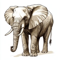 Aufkleber - Elephant illustration showcasing majestic features and details in a natural setting that highlights its grandeur and strength. Generative AI