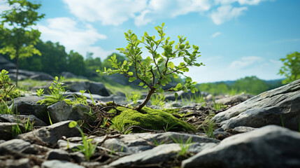 Sticker - A Tiny Tree Emerging From Rocky Terrain