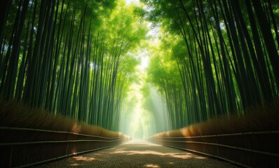 Wall Mural - Serene bamboo pathway in lush greenery