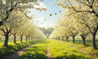 Canvas Print - Blossoming orchard with vibrant flowers