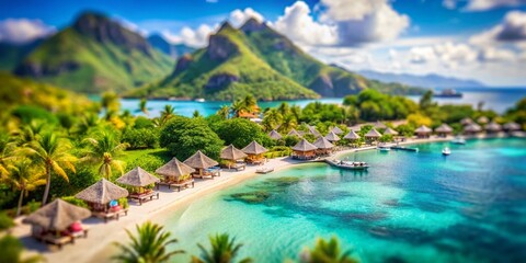 Wall Mural - Moorea Lagoon Resort: Idyllic Beach Paradise, Tilt-Shift Photography