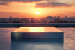 © Artoonic_Decora - Modern Editorial Photo of a Podium on an Urban Rooftop, A low-angle shot of a luxury podium against a soft diffused background with golden hour lighting.
